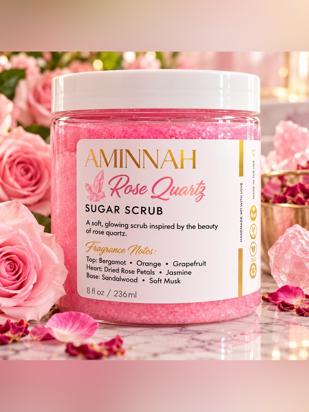 Aminnah Rose Quartz Pink Sugar Scrub
